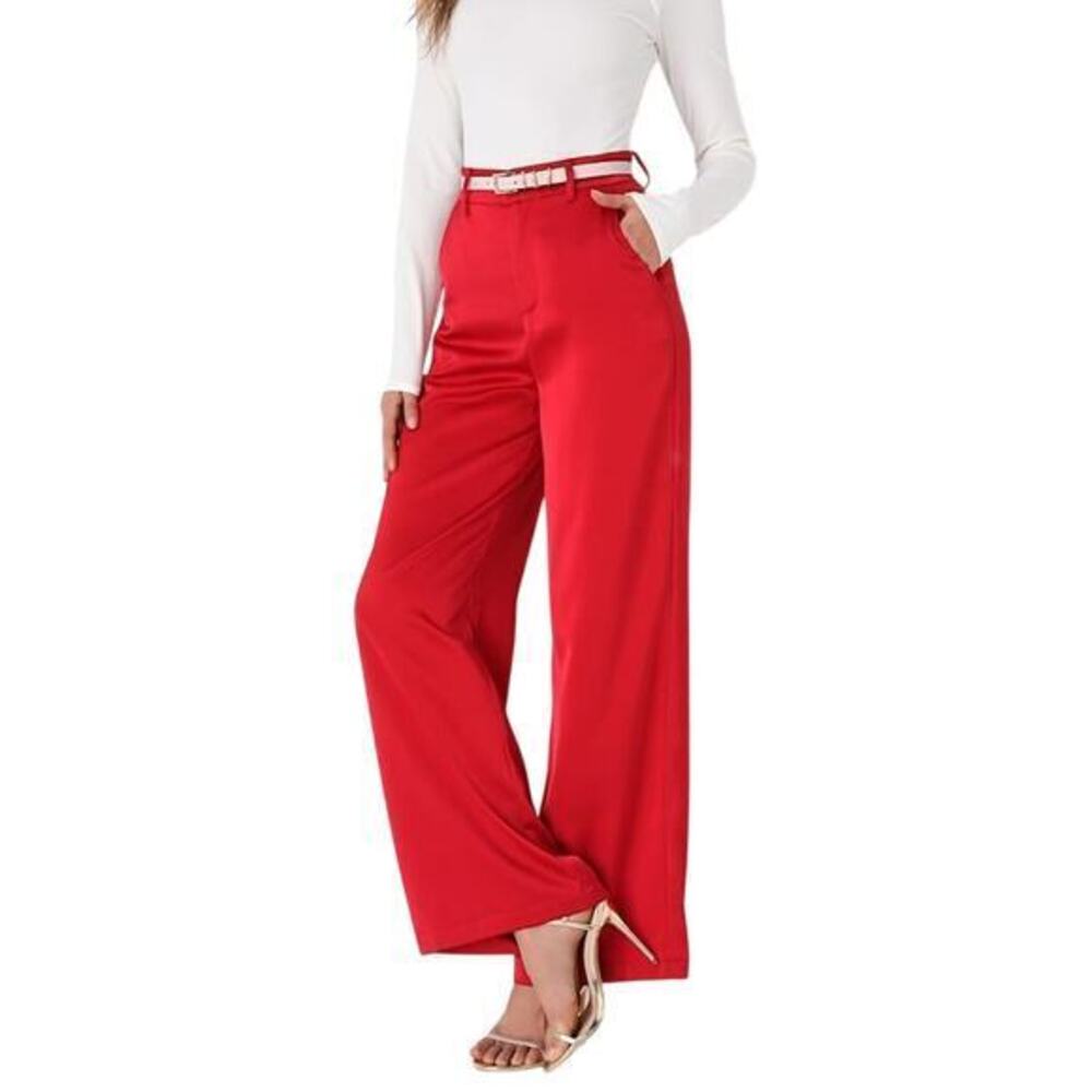 Lulus Modern Approach Red Satin Wide-Leg Pants size Medium NWT